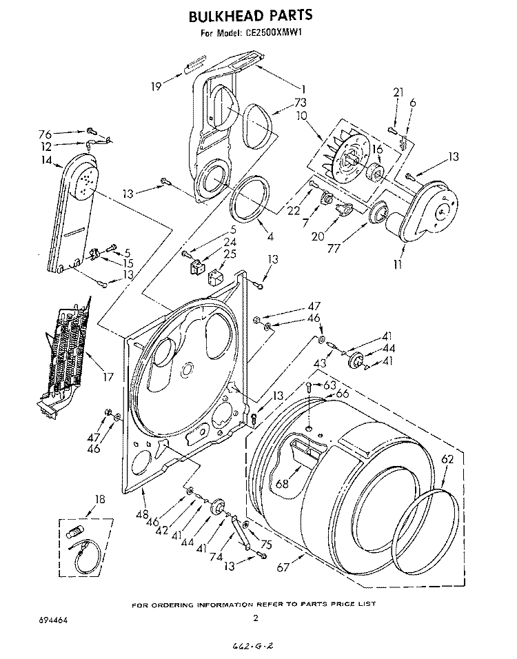 BULKHEAD, LITERATURE AND OPTIONAL Diagram and Parts List for CE2500XMW1  Whirlpool Dryer