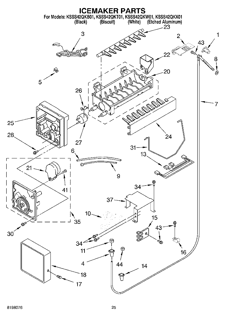 ICEMAKER Diagram and Parts List for KSSS42QKW01  KitchenAid Refrigerator