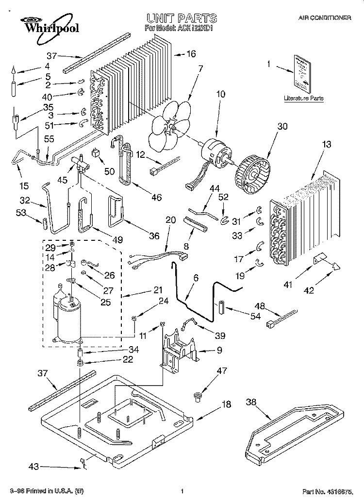UNIT, LITERATURE Diagram and Parts List for ACH122XD1  Whirlpool Air Conditioner