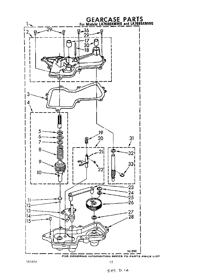 GEARCASE Diagram and Parts List for LA7685XMW0  Whirlpool Washer