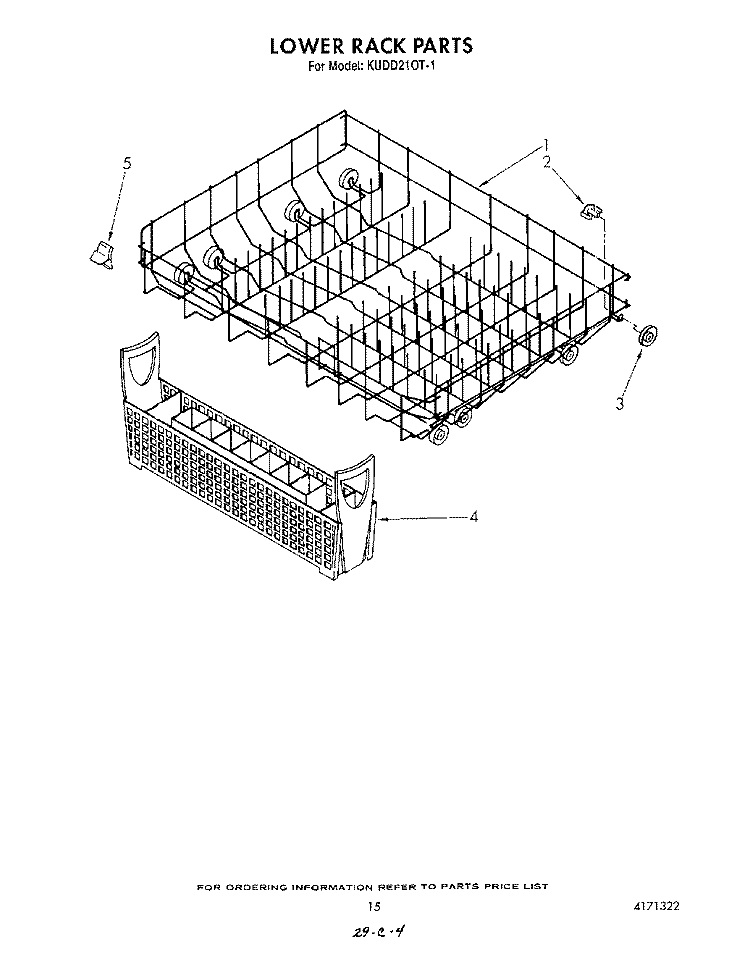 LOWER RACK Diagram and Parts List for KUDD210T1  KitchenAid Dishwasher