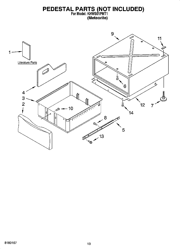PEDESTAL PARTS (NOT INCLUDED) Diagram and Parts List for KHWS01PMT1  KitchenAid Washer