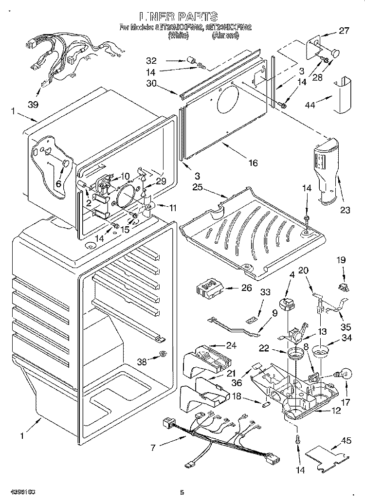 LINER Diagram and Parts List for 8ET20NKXFW02  Whirlpool Refrigerator