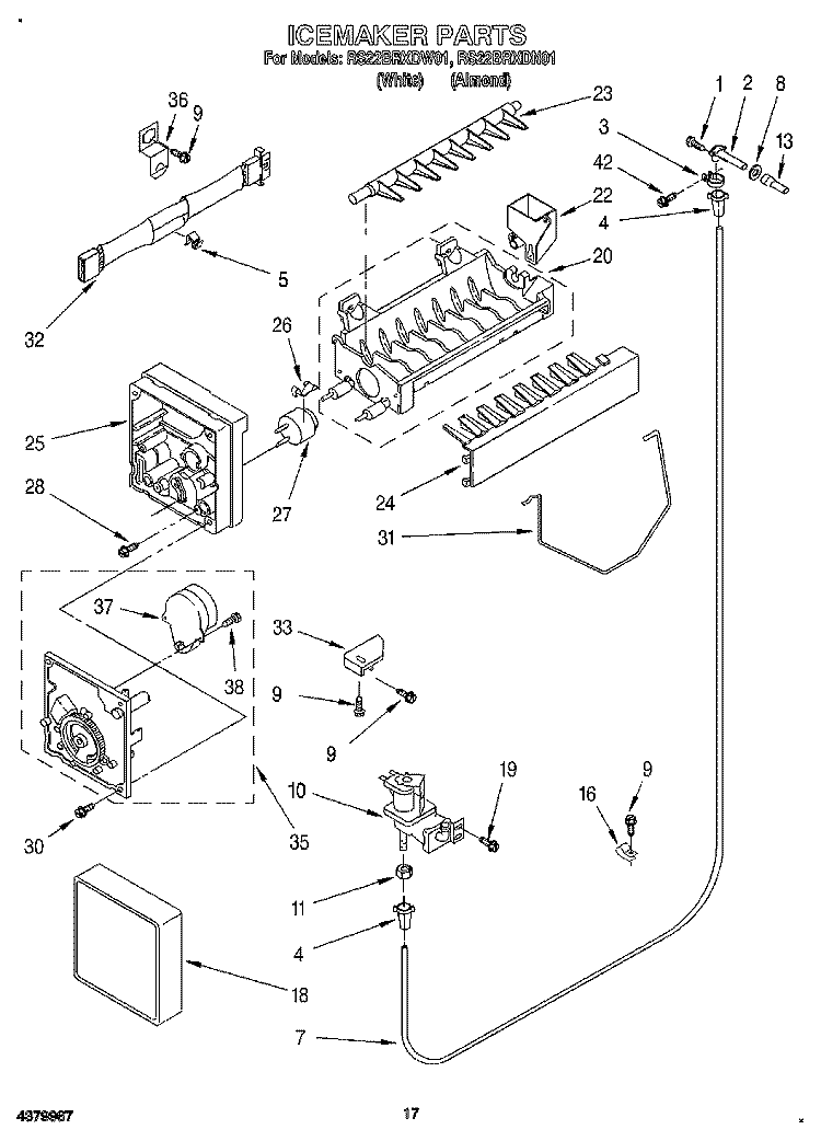 ICEMAKER, LIT/OPTIONAL Diagram and Parts List for RS22BRXDW01  Roper Refrigerator