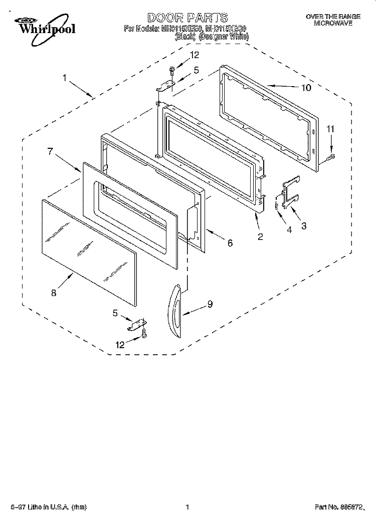 DOOR Diagram and Parts List for MH9115XEQ0  Whirlpool Microwave