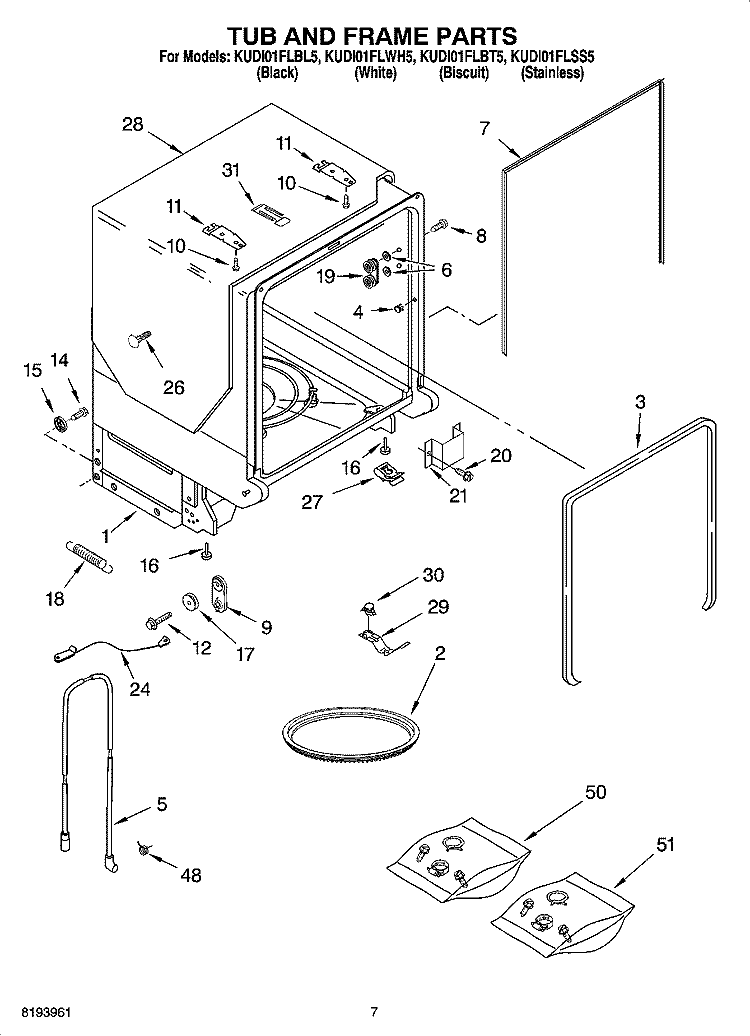 TUB AND FRAME PARTS Diagram and Parts List for KUDI01FLSS5  KitchenAid Dishwasher