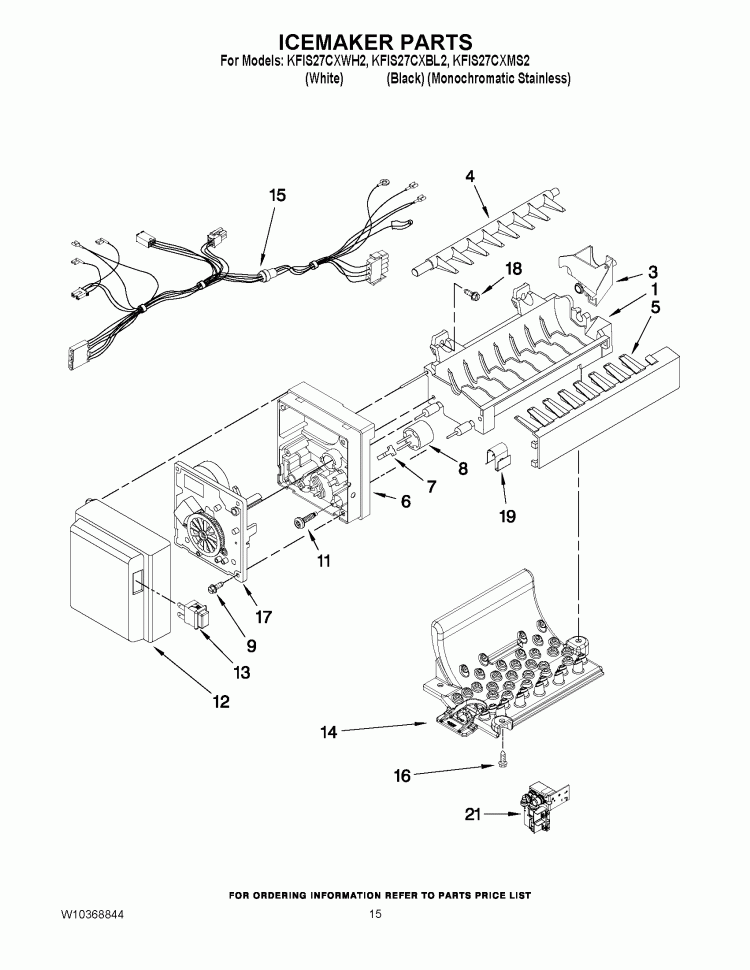 ICEMAKER PARTS Diagram and Parts List for KFIS27CXBL2  KitchenAid Refrigerator