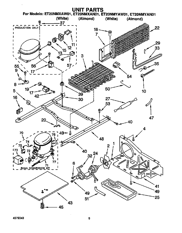 UNIT Diagram and Parts List for ET20NMXAW01  Whirlpool Refrigerator