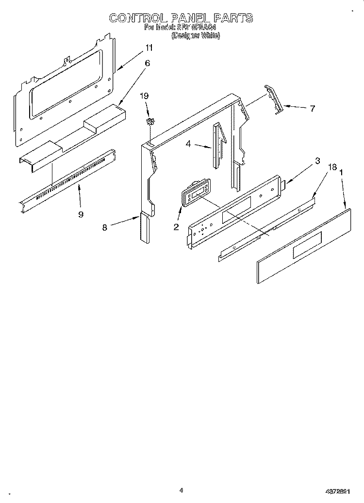 CONTROL PANEL Diagram and Parts List for SF310PEAQ4  Whirlpool Range
