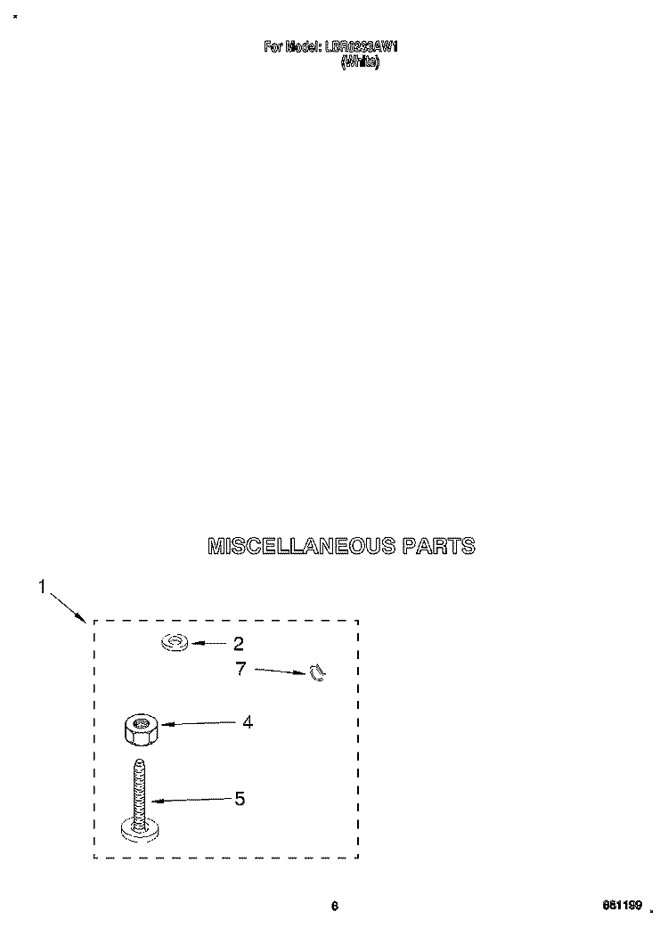 MISCELLANEOUS Diagram and Parts List for LBR6233AW1  Whirlpool Washer