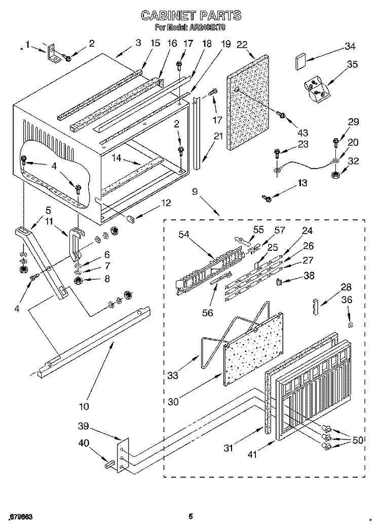 CABINET Diagram and Parts List for AR2400XT0  Whirlpool Air Conditioner