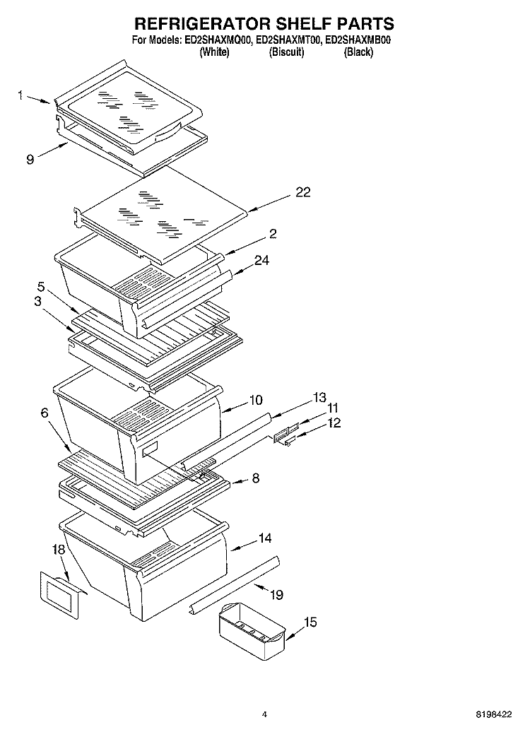 REFRIGERATOR SHELF PARTS Diagram and Parts List for ED2SHAXMB00  Whirlpool Refrigerator