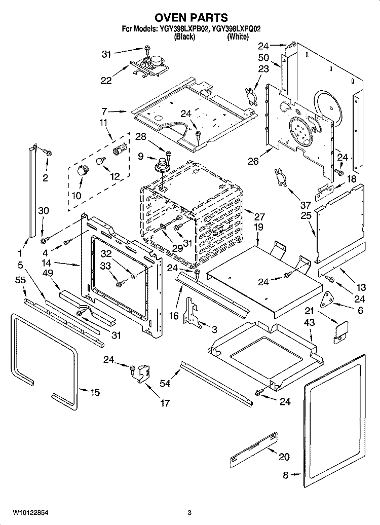 OVEN PARTS Diagram and Parts List for YGY398LXPB02  Whirlpool Range