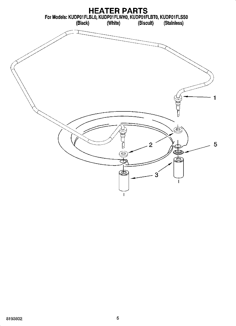 HEATER PARTS Diagram and Parts List for KUDP01FLBT0  KitchenAid Dishwasher