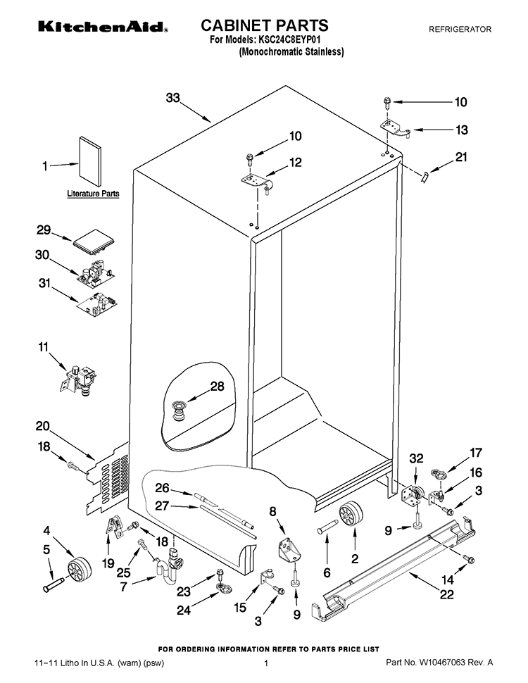 CABINET PARTS Diagram and Parts List for KSC24C8EYP01  KitchenAid Refrigerator