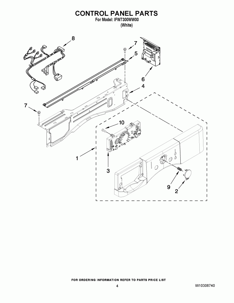 CONTROL PANEL PARTS Diagram and Parts List for IFW7300WW00  Inglis Washer