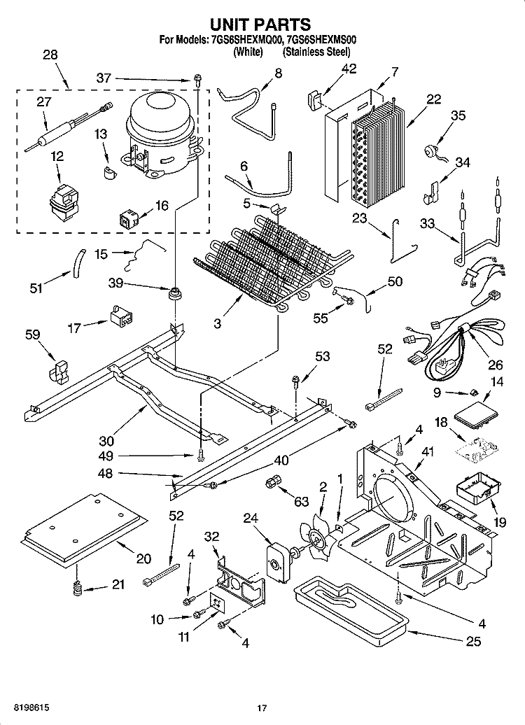 UNIT PARTS Diagram and Parts List for 7GS6SHEXMS00  Whirlpool Refrigerator