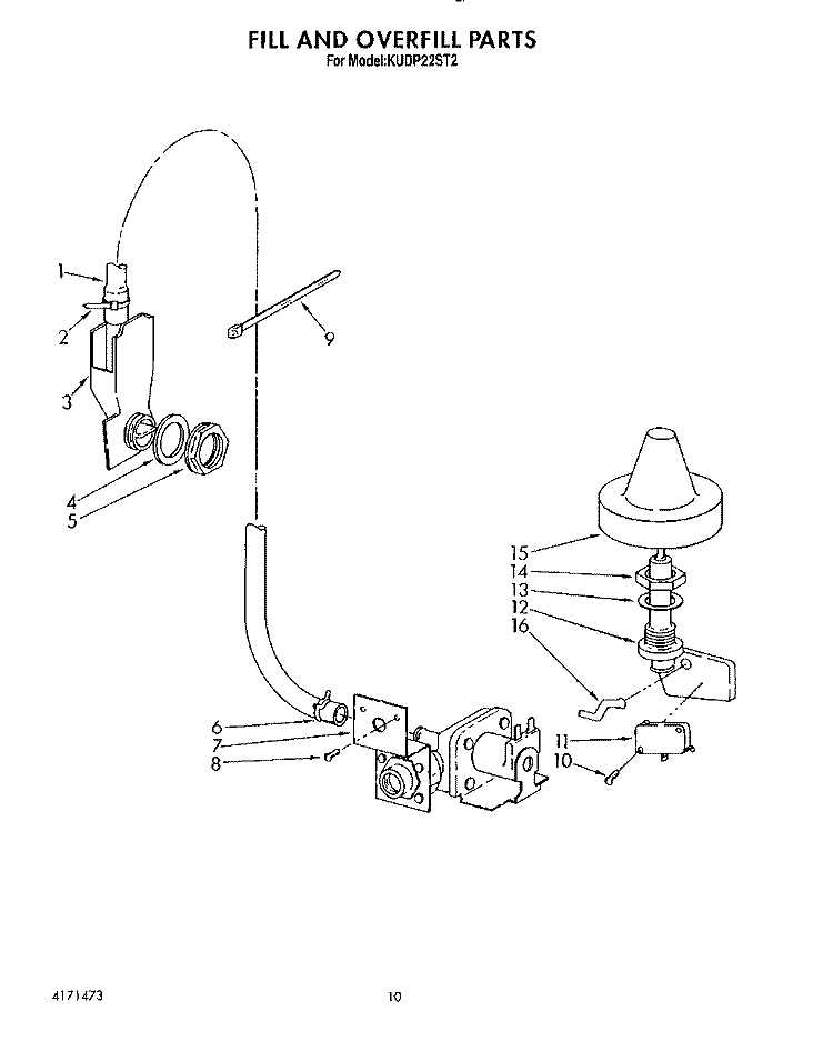 FILL AND OVERFILL Diagram and Parts List for KUDP22ST2  KitchenAid Dishwasher
