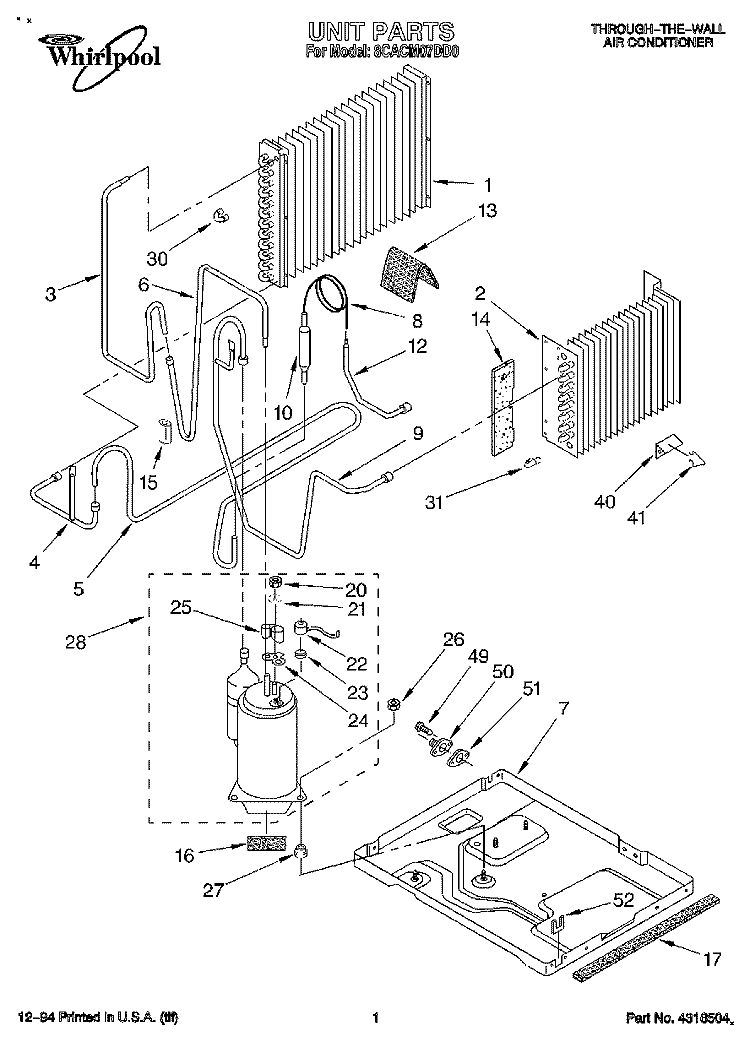 UNIT, LITERATURE Diagram and Parts List for 8CACM07DD0  Whirlpool Air Conditioner