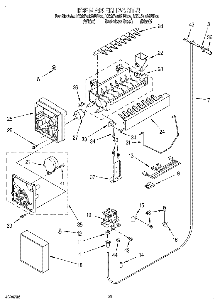 ICEMAKER, LITERATURE Diagram and Parts List for KSSP48MFB05  KitchenAid Refrigerator
