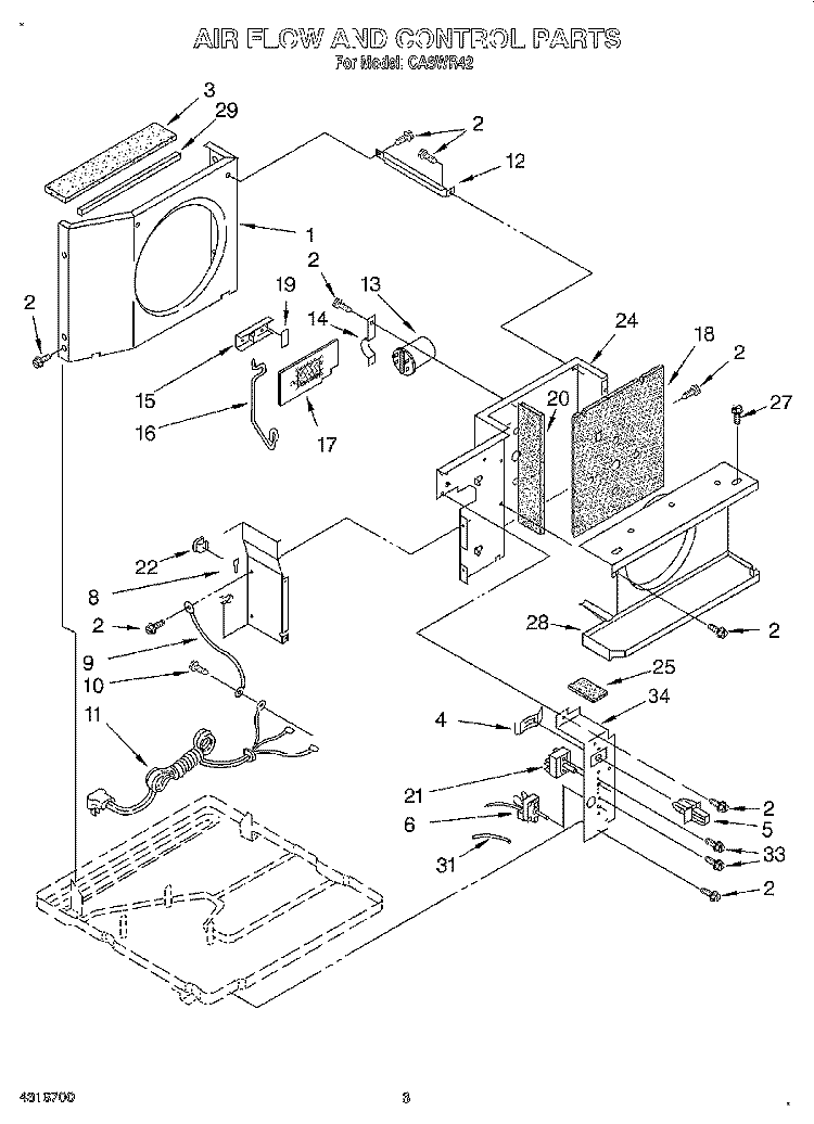 AIR FLOW AND CONTROL Diagram and Parts List for CA8WR42  Crosley Air Conditioner