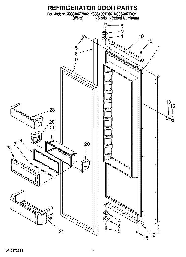 REFRIGERATOR DOOR PARTS Diagram and Parts List for KSSS48QTB02  KitchenAid Refrigerator