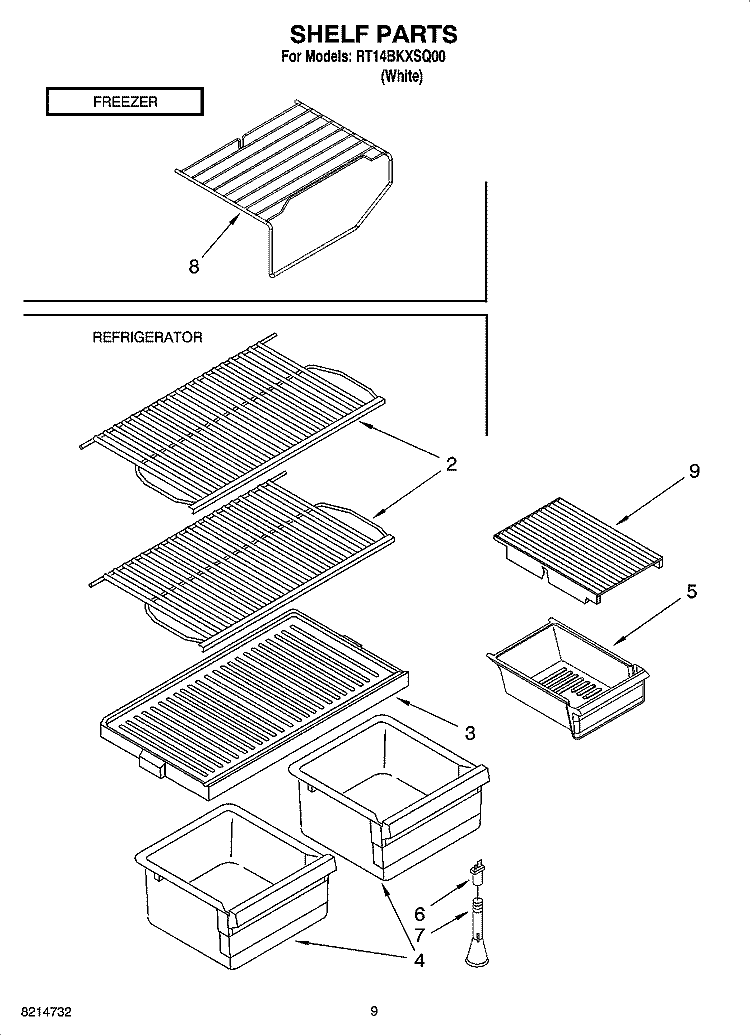 SHELF PARTS, OPTIONAL PARTS Diagram and Parts List for RT14BKXSQ00  Roper Refrigerator