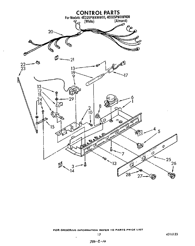 CONTROL Diagram and Parts List for 4ED25PWXWN00  Whirlpool Refrigerator