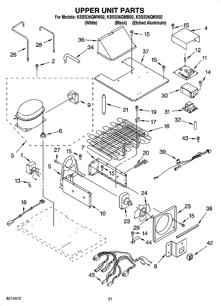 UPPER UNIT PARTS Diagram and Parts List for KSSS36QMB02  KitchenAid Refrigerator