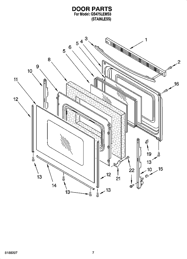 DOOR PARTS Diagram and Parts List for GS475LEMS3  Whirlpool Range
