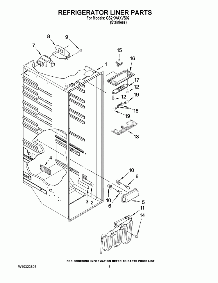 REFRIGERATOR LINER PARTS Diagram and Parts List for GS2KVAXVS02  Whirlpool Refrigerator