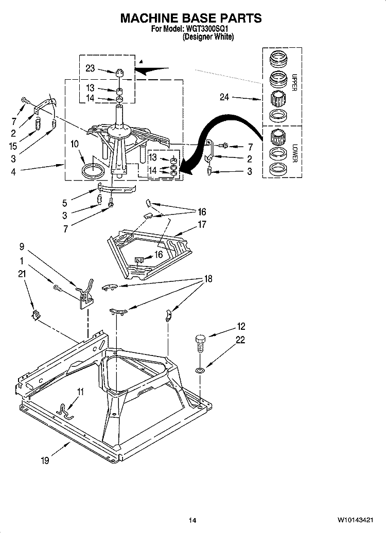 MACHINE BASE PARTS Diagram and Parts List for WGT3300SQ1  Whirlpool Washer Dryer Combo