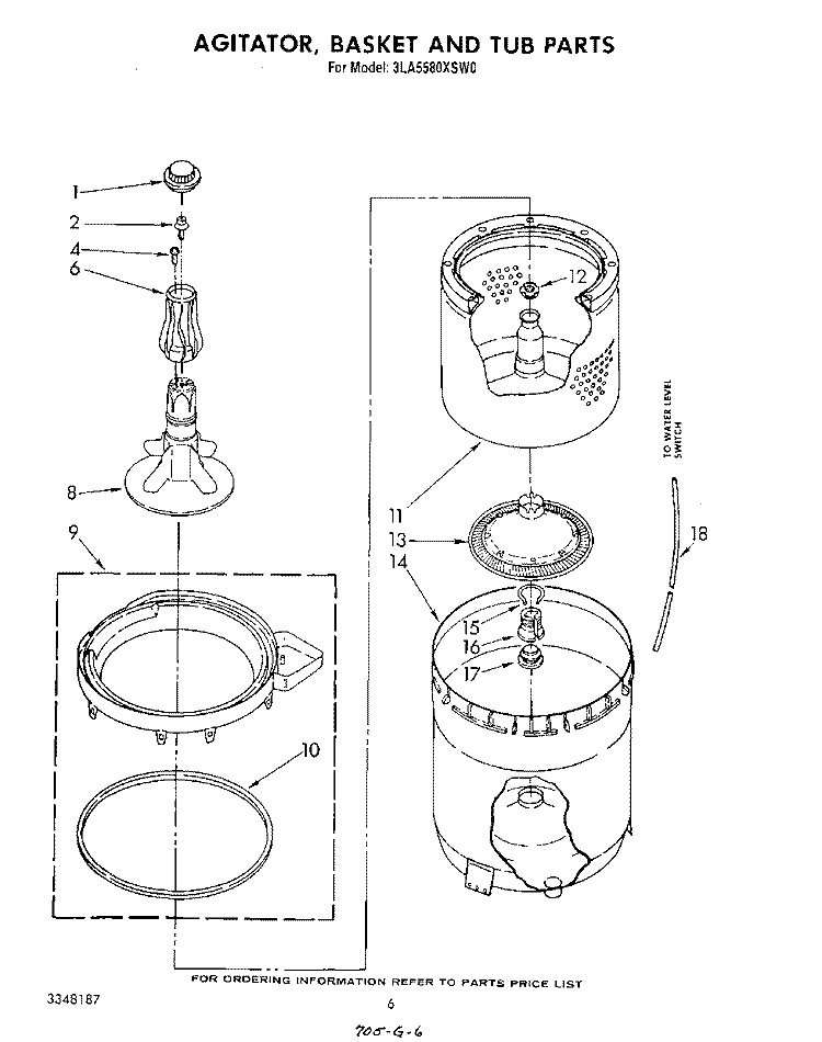 AGITATOR, BASKET AND TUB Diagram and Parts List for 3LA5580XSW0  Whirlpool Washer