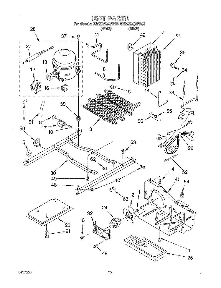 UNIT Diagram and Parts List for 6ED22DQXFB03  Whirlpool Refrigerator