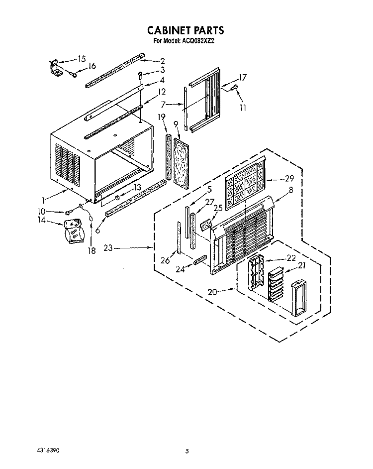 CABINET Diagram and Parts List for ACQ082XZ2  Whirlpool Air Conditioner