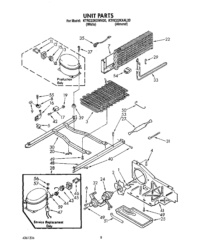 UNIT Diagram and Parts List for KTRC22KXWH20  KitchenAid Refrigerator