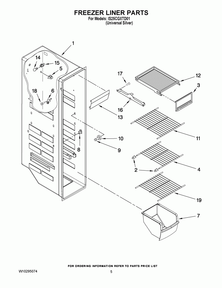 FREEZER LINER PARTS Diagram and Parts List for IS25CGXTD01  Inglis Refrigerator