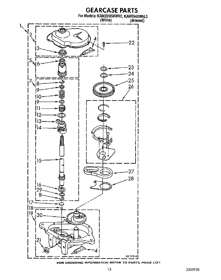 GEARCASE Diagram and Parts List for KAWE560WAL2  KitchenAid Washer