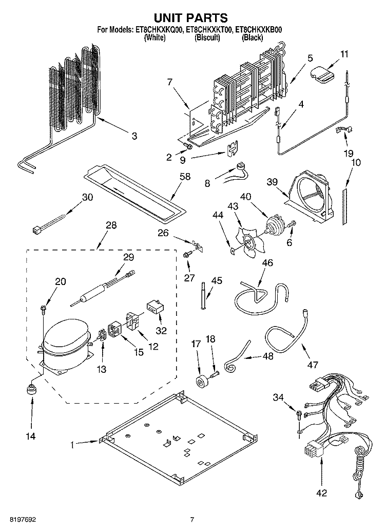 UNIT Diagram and Parts List for ET8CHKXKQ00  Whirlpool Refrigerator
