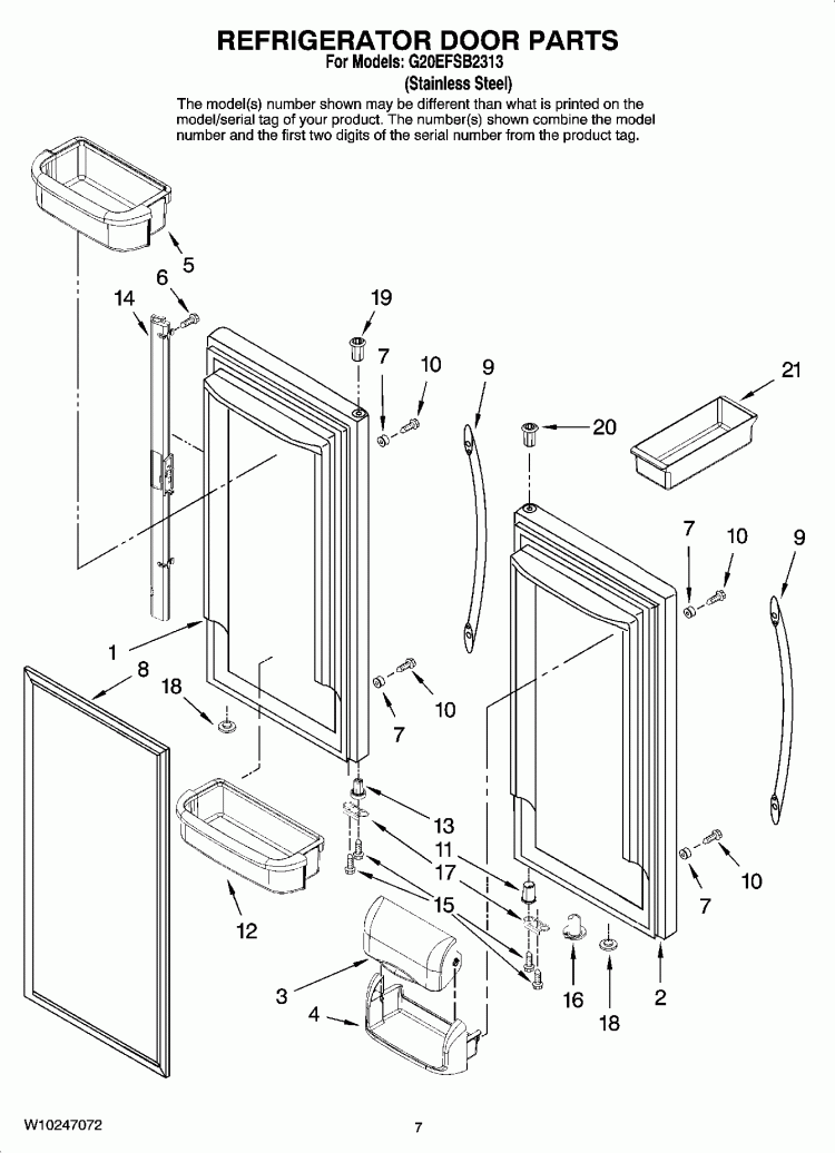 REFRIGERATOR DOOR PARTS Diagram and Parts List for G20EFSB2313  Whirlpool Refrigerator