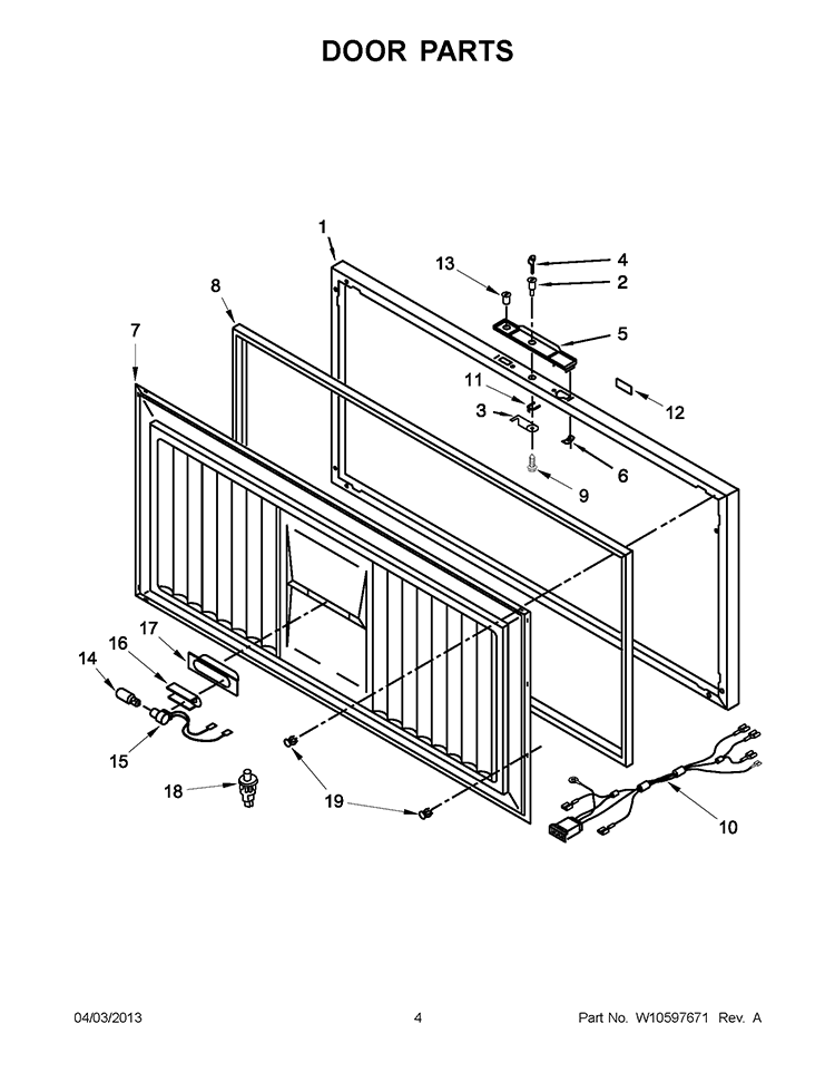 DOOR PARTS Diagram and Parts List for EH155FXBQ00  Whirlpool Freezer