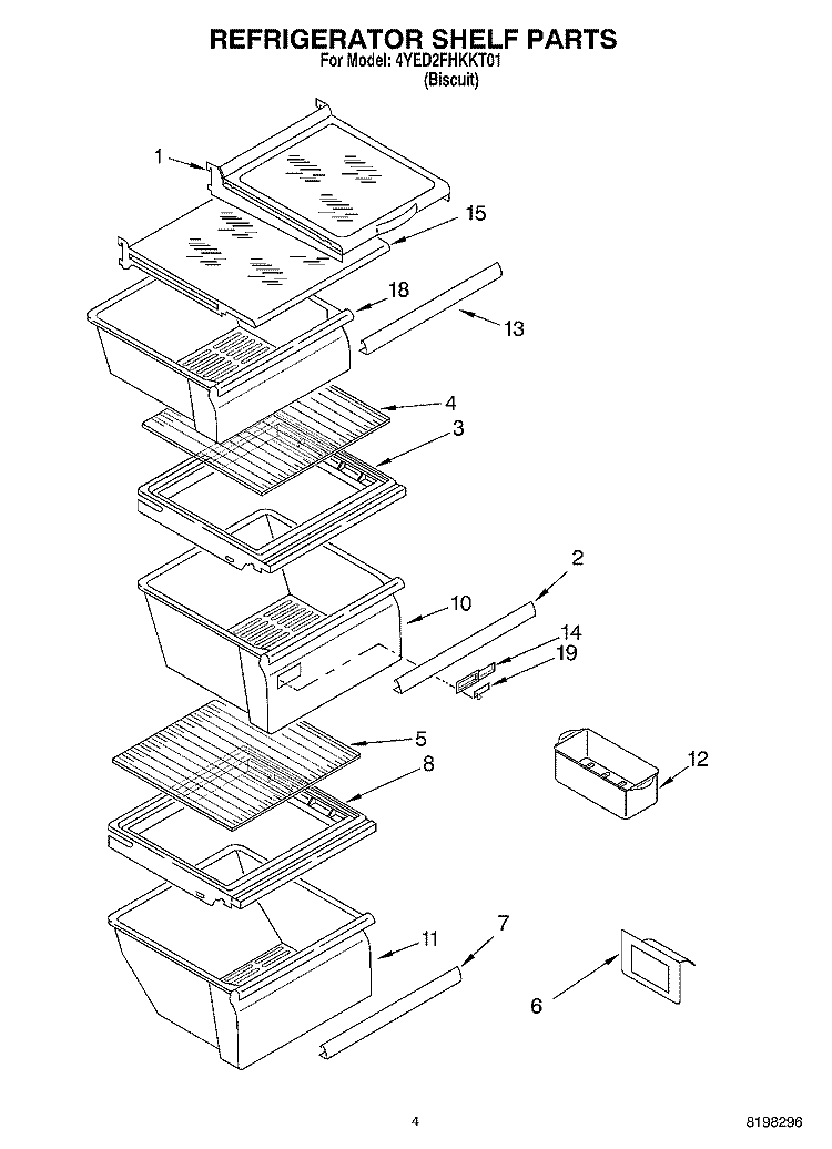 REFRIGERATOR SHELF Diagram and Parts List for 4YED2FHKKT01  Whirlpool Refrigerator