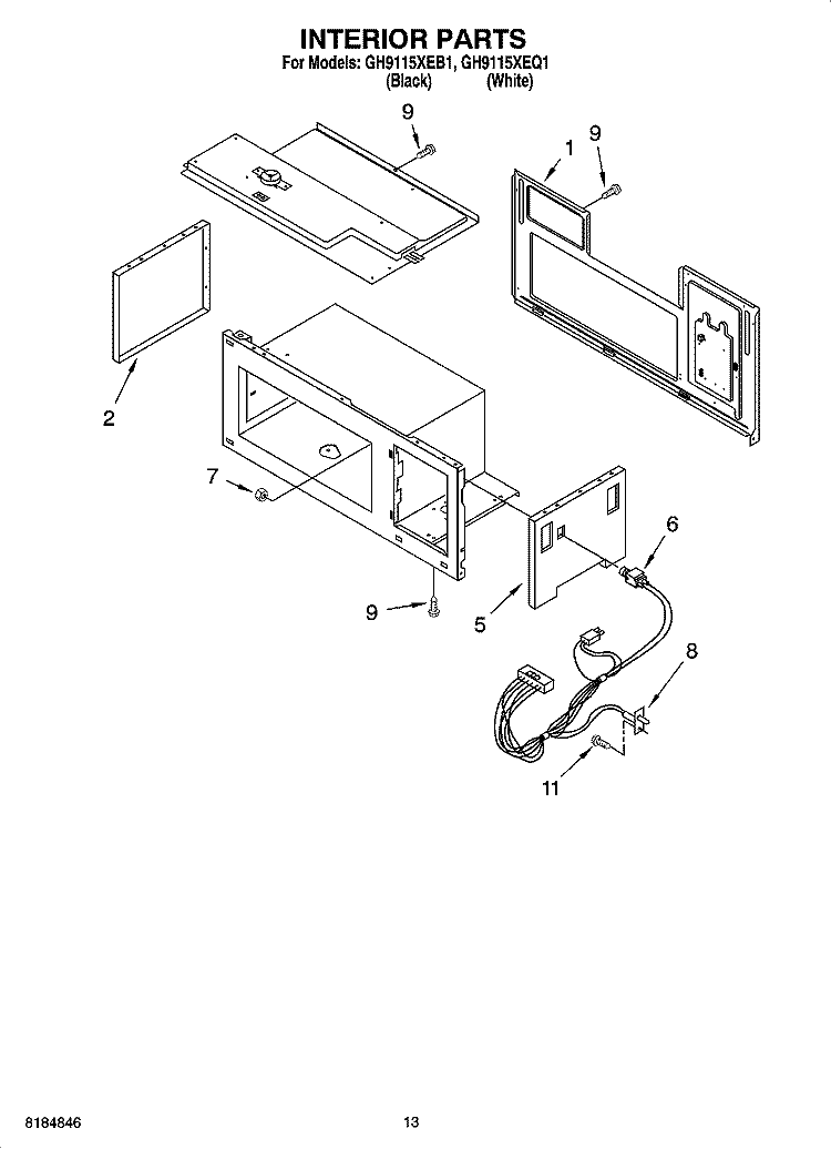INTERIOR PARTS Diagram and Parts List for GH9115XEQ1  Whirlpool Microwave