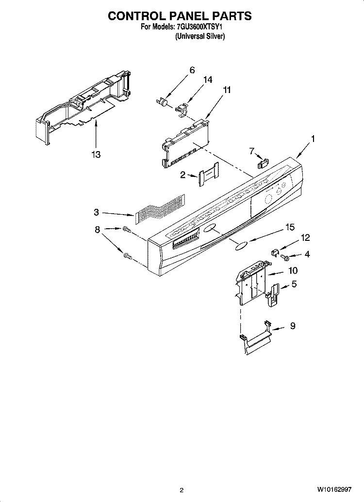 CONTROL PANEL PARTS Diagram and Parts List for 7GU3600XTSY1  Whirlpool Dishwasher