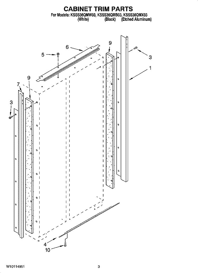 CABINET TRIM PARTS Diagram and Parts List for KSSS36QMB03  KitchenAid Refrigerator