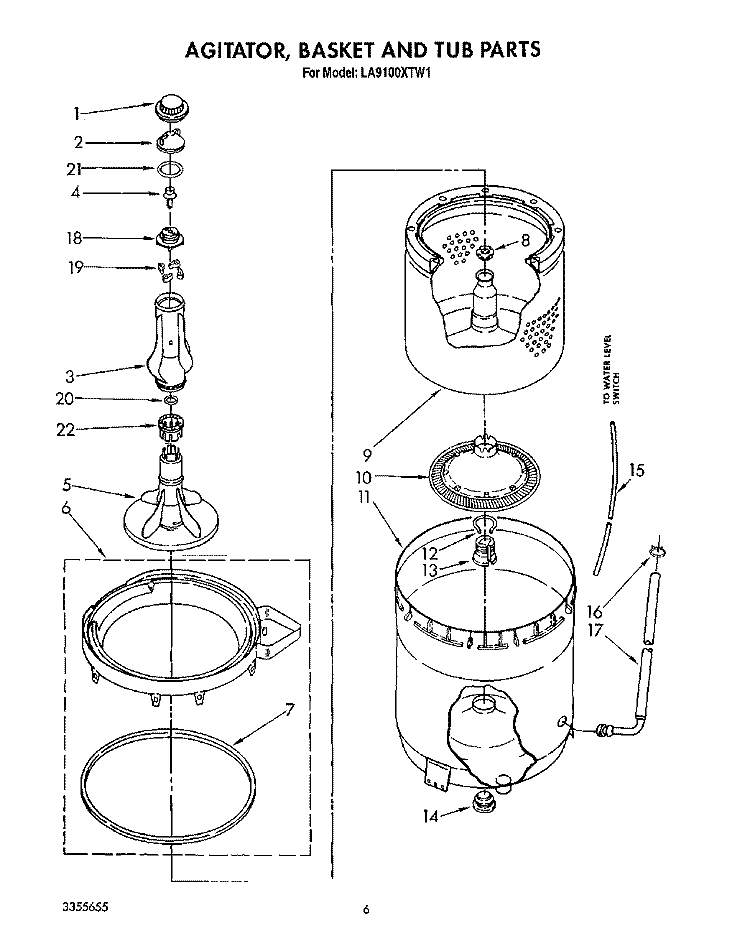 AGITATOR, BASKET AND TUB Diagram and Parts List for LA9100XTF1  Whirlpool Washer