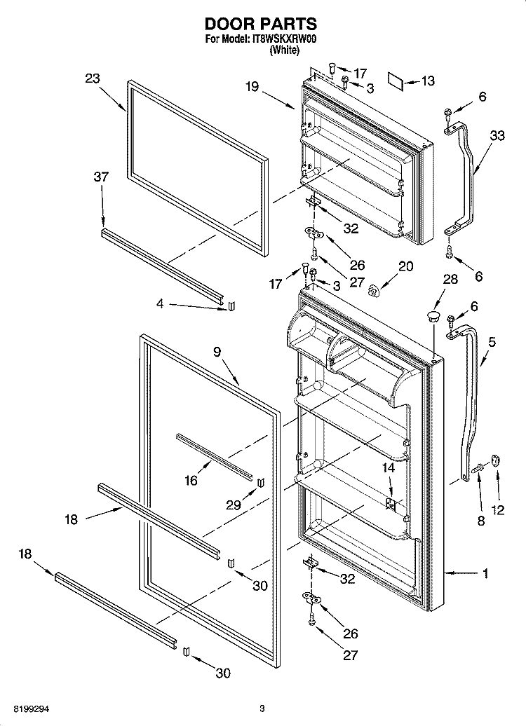 DOOR PARTS Diagram and Parts List for IT8WSKXRW00  Whirlpool Refrigerator