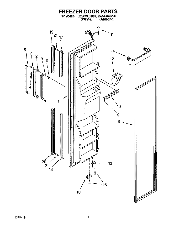 FREEZER DOOR Diagram and Parts List for TS25AWXBW00  Estate Refrigerator