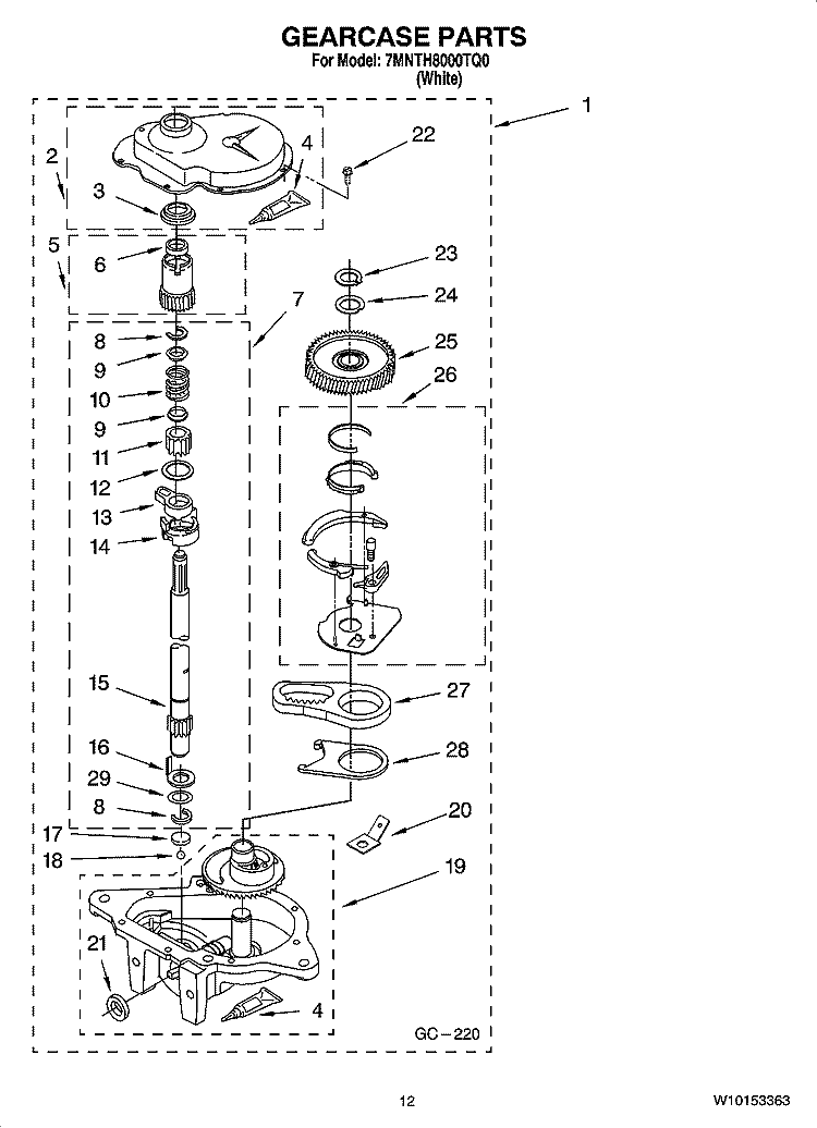 GEARCASE PARTS, OPTIONAL PARTS (NOT INCLUDED) Diagram and Parts List for 7MNTH8000TQ0  Whirlpool Washer