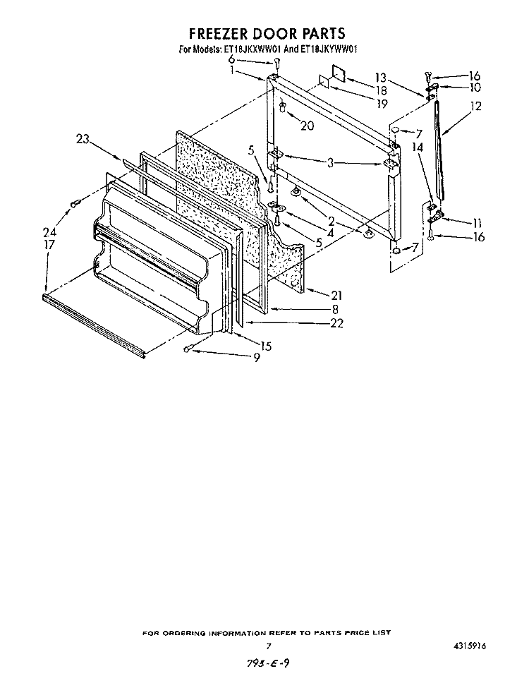 FREEZER DOOR Diagram and Parts List for ET18JKXWF01  Whirlpool Refrigerator